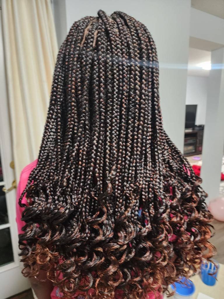Kids' knotless braids with curly ends, Richmond TX