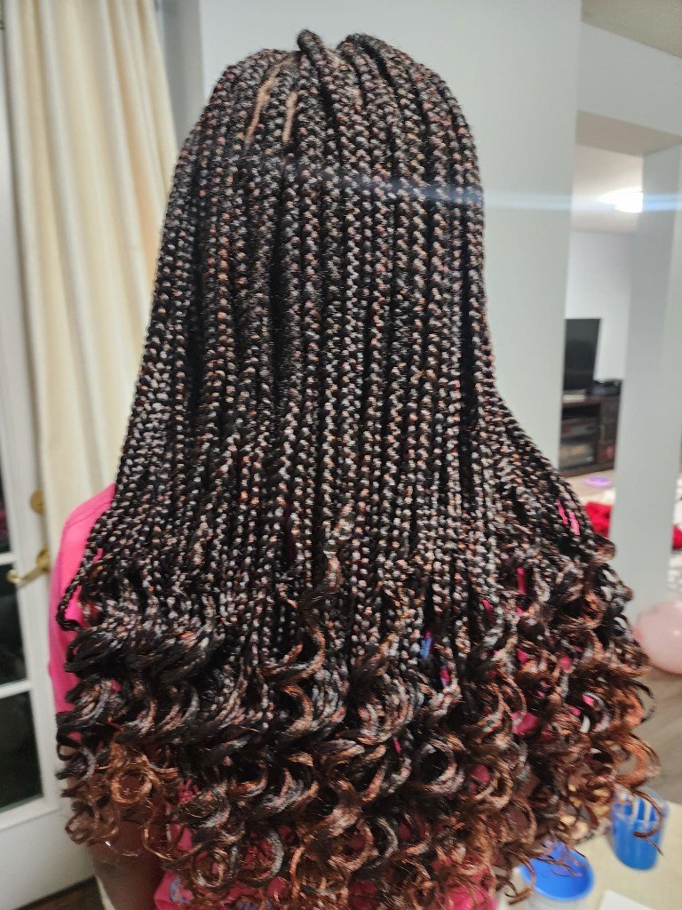 Kids knotless braids with curly ends, Richmond TX