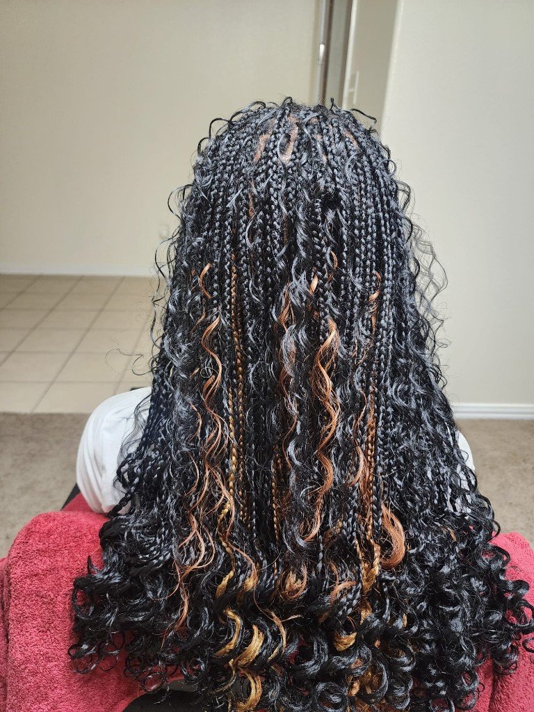 Bohemian knotless braids with honey highlights, Richmond TX