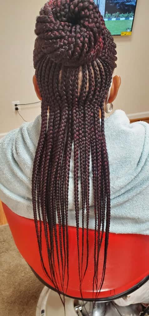 Large box braids in a high bun, Richmond TX